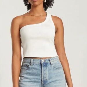 Everlane One-Shoulder Ribbed Tank in White xxs